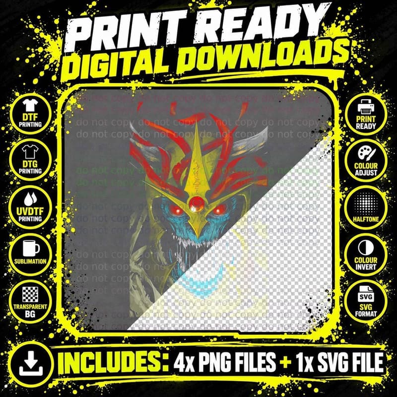Skull Demon Creature Red Yellow Glow Cyan Green Horror Png SVG Digital Bundle