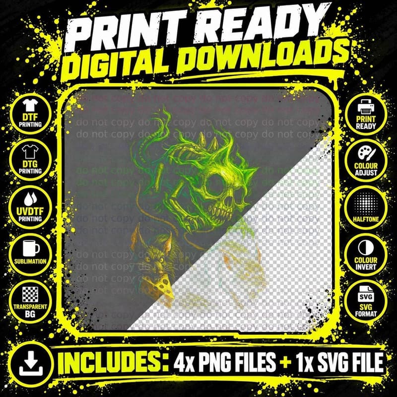Skull Serpent Rats T-Shirt, Halftone Horror Creature Png SVG Digital Bundle