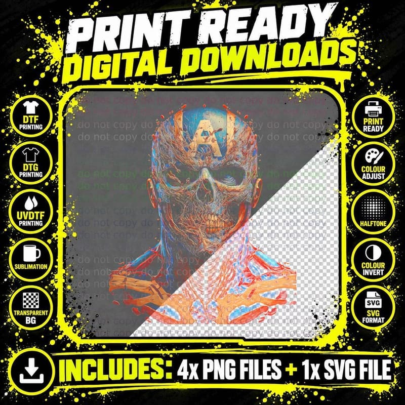 Skull Skeleton Face Fire Red Orange Blue Horror T-Shirt Png SVG Digital Bundle