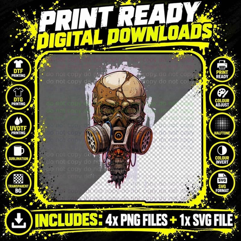 Skull with Gas Mask Graffiti Urban Skeleton T-Shirt Png SVG Digital Bundle