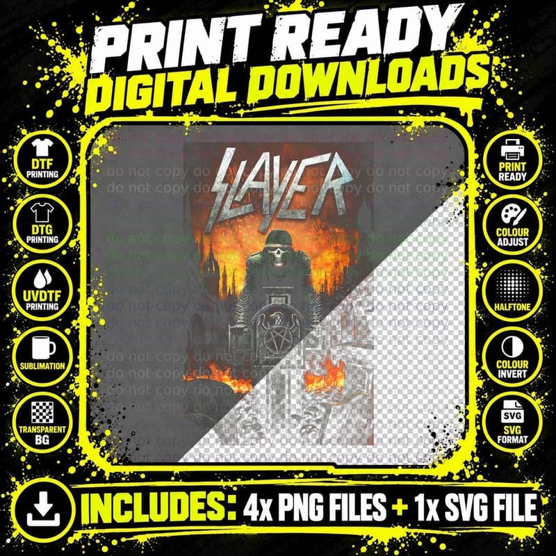 Slayer Skeleton Flames Tan Brown Vintage T-Shirt Png SVG Digital Bundle