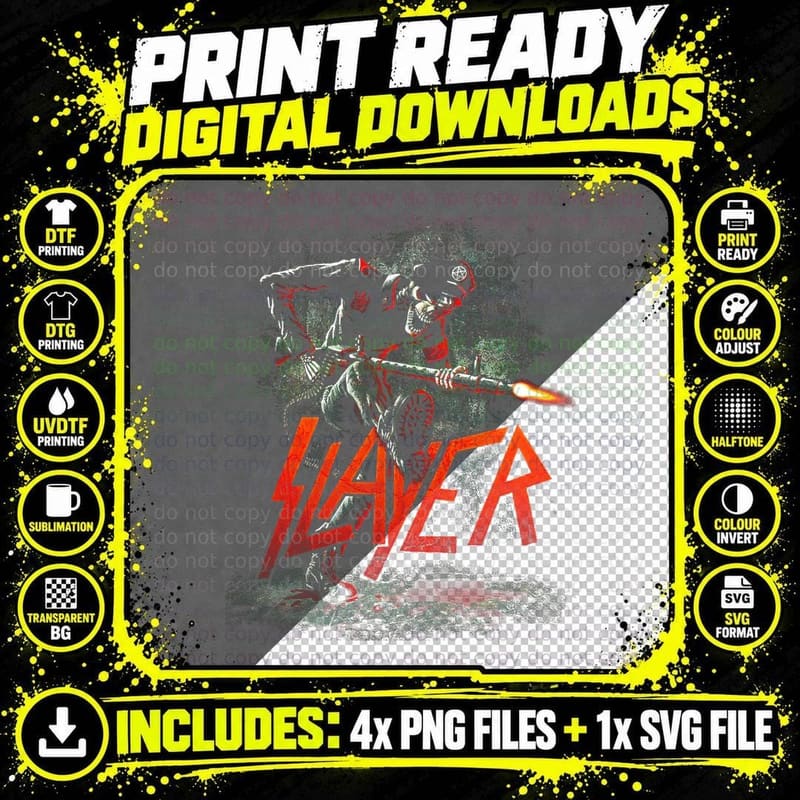 Slayer Skeleton Rocket Fire Green T-Shirt Png SVG Digital Bundle