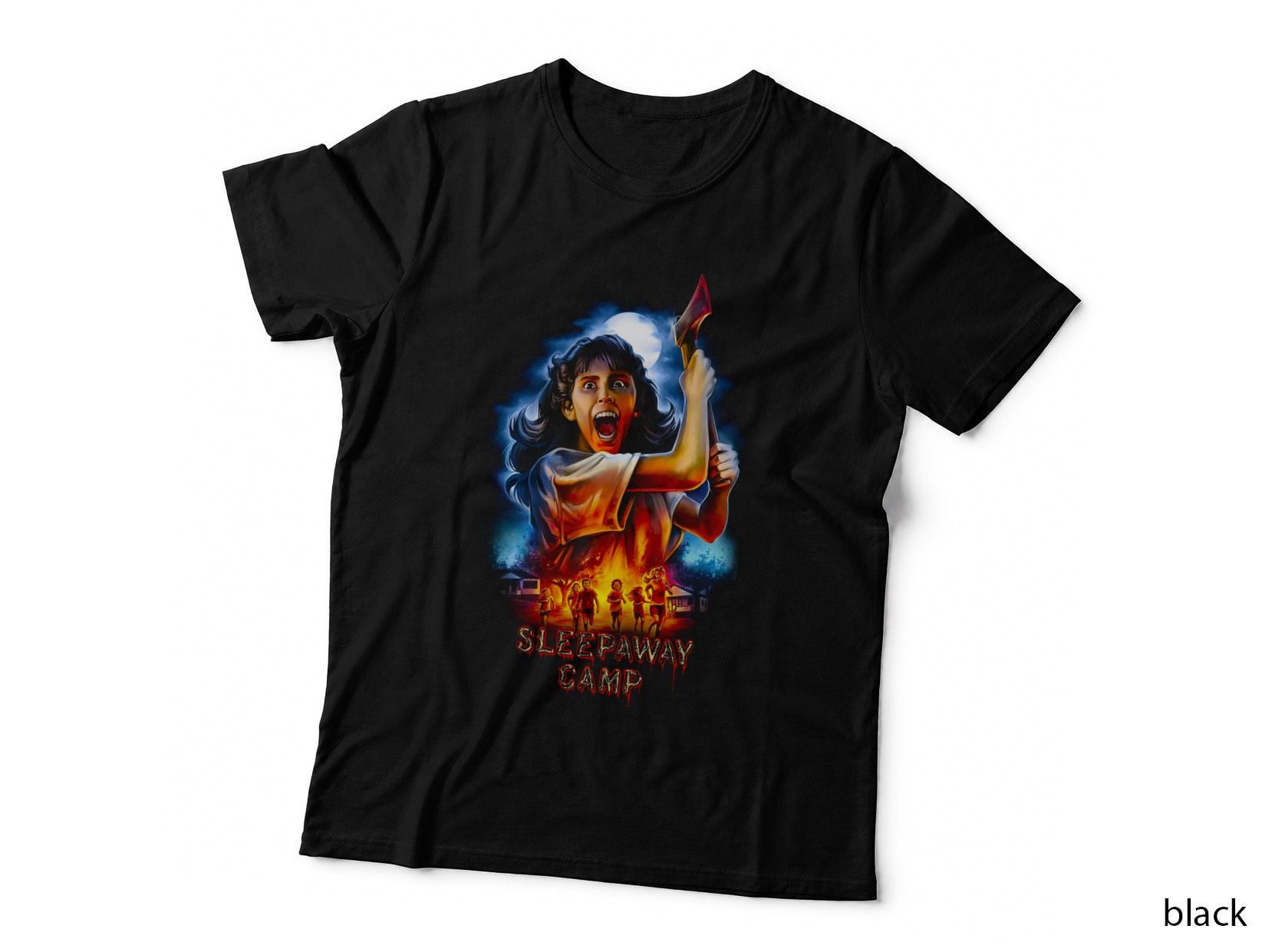 Sleepaway Camp Slasher Horror Female Face Fire 80s Cult Classic T-Shirt
