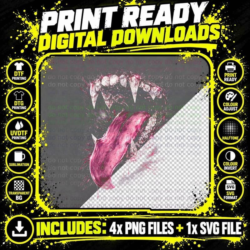 Slug T-Shirt, Halftone Gothic Fanged Slug Graphic Tee Png SVG Digital Bundle