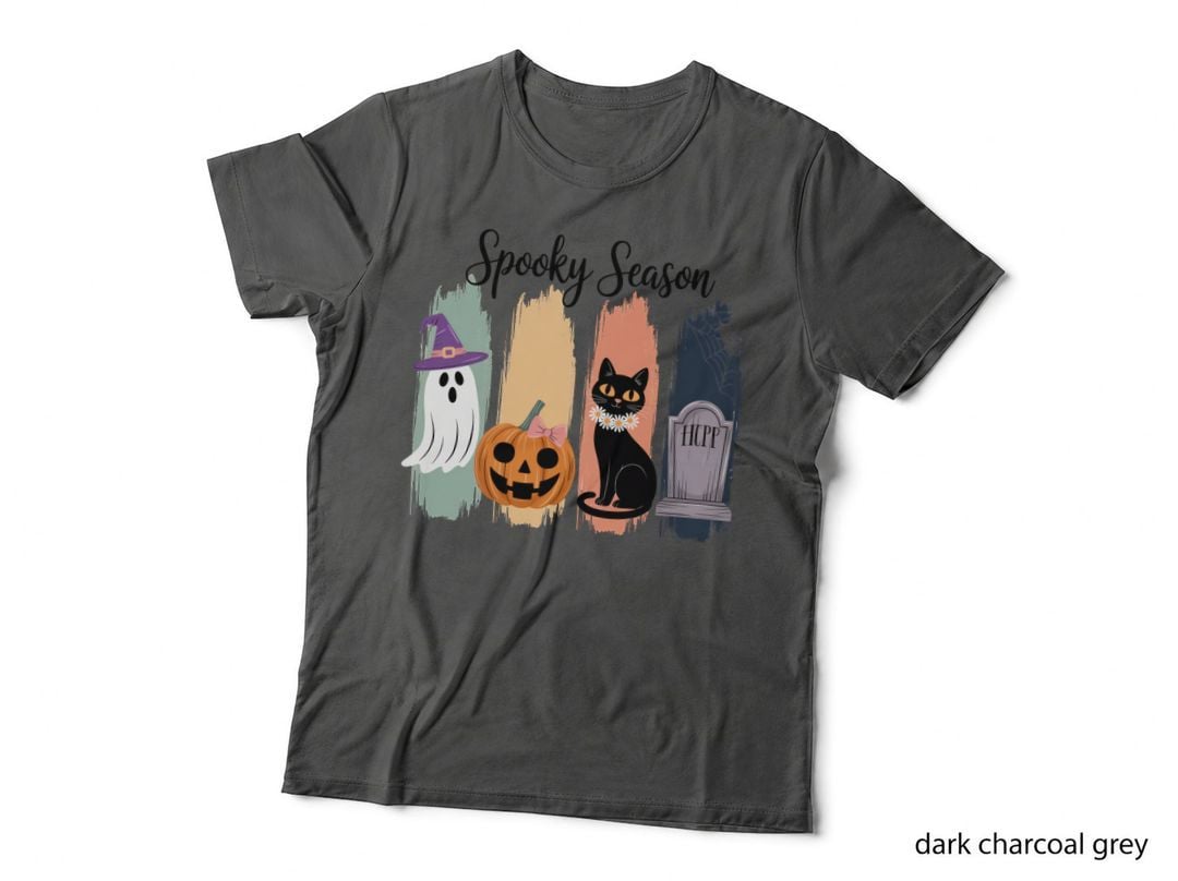 Spooky Season Cat T-Shirt, Halloween Spooky Icons Graphic Tee, Cat Lover Shirt