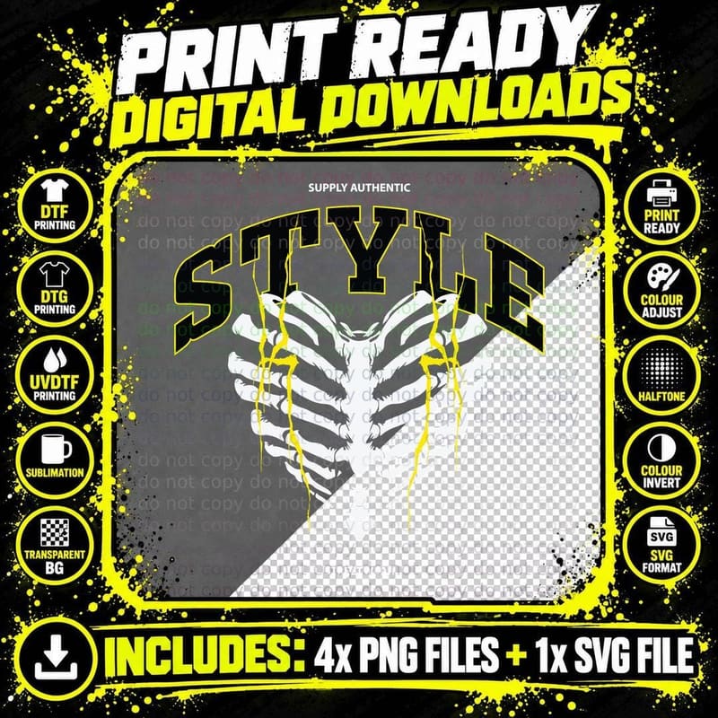 Style Supply Authentic Streetwear Skeleton Wings Bones Png SVG Digital Bundle
