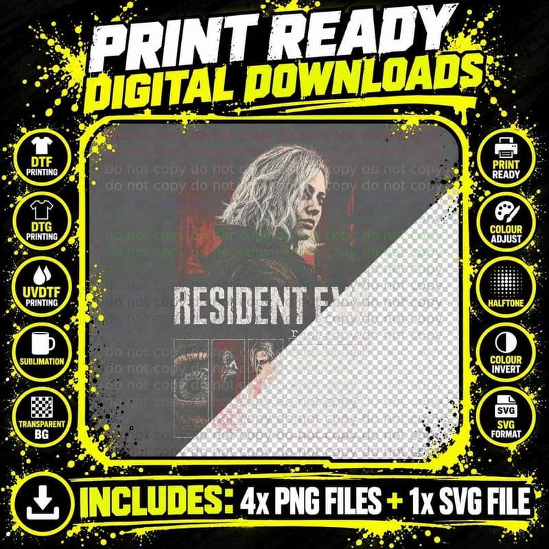 Survival Horror Halftone T-Shirt, Game Character Tee Png SVG Digital Bundle