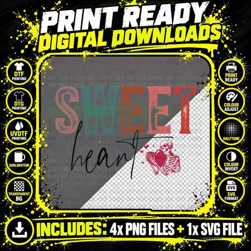 Sweet Hear Pink Skeleton Ribs Heart Valentine Gothic Png SVG Digital Bundle