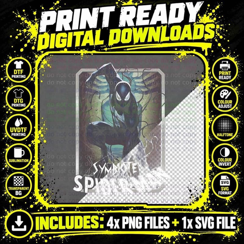 Symbiote Spider-Man Halftone White Blue Dark Variant Png SVG Digital Bundle