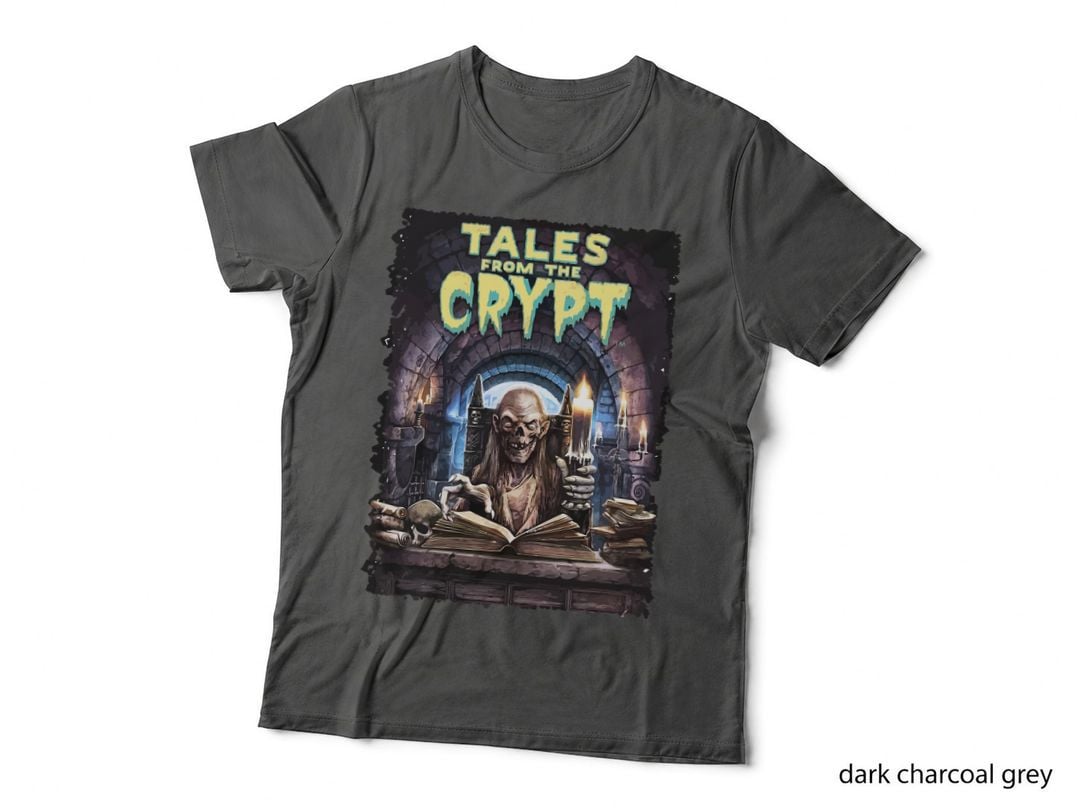 Tales from the Crypt from the Keeper Skeleton Candles Book Horror Stone T-Shirt