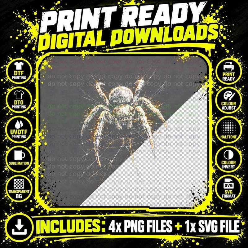 Tarantula T-Shirt, Halftone Spider Web Tarantula Graphic Png SVG Digital Bundle