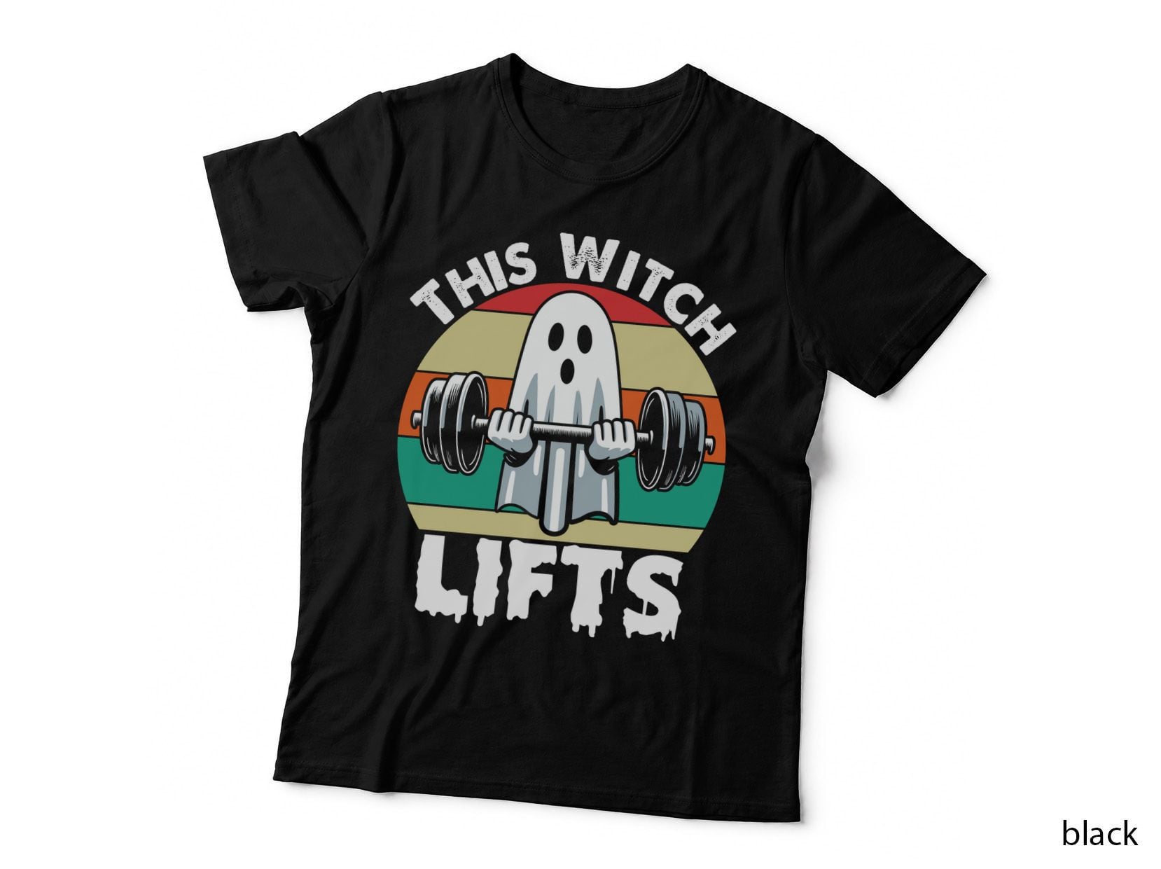 This Witch Lifts Ghost Character Rainbow Stripes Spooky Fitness T-Shirt