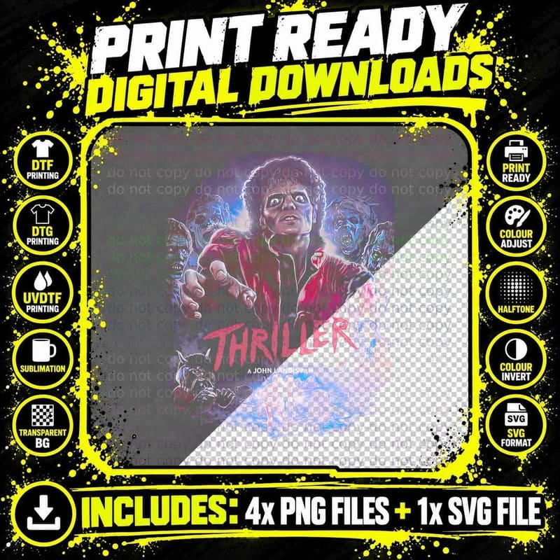 Thriller a John Landis Film Purple Pink Zombies Horror Png SVG Digital Bundle