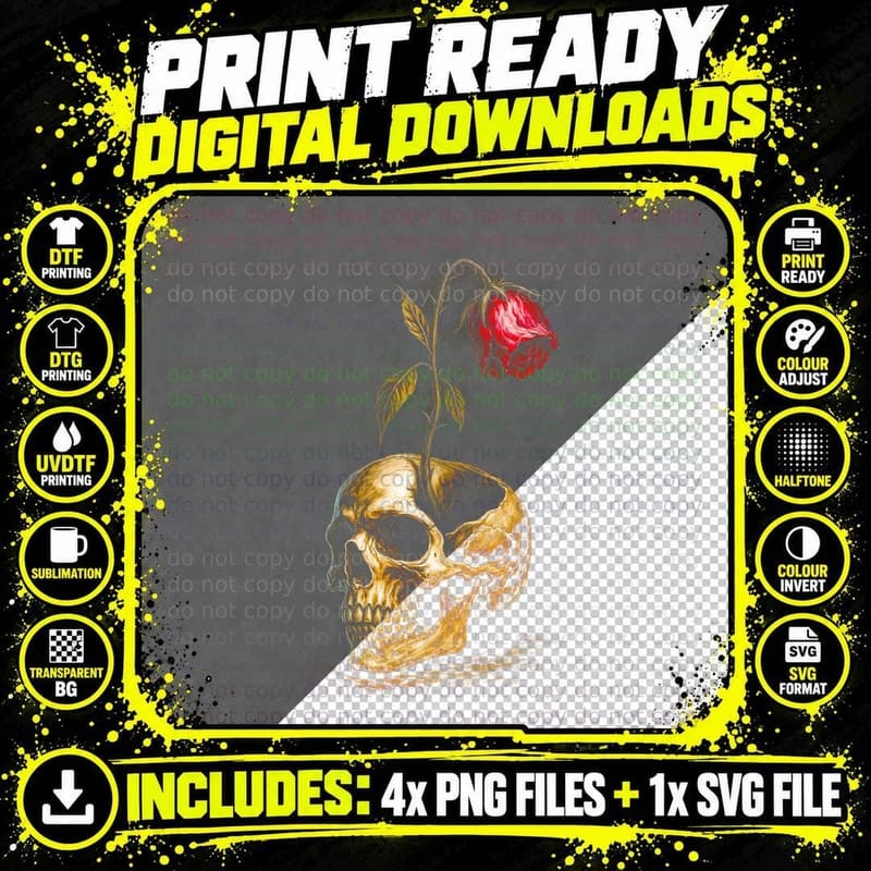Toilet Humor Skull T-Shirt, Halftone Gothic Skull Png SVG Digital Bundle