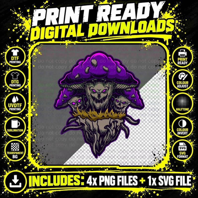 Toxic Mushroom Poison Purple Green Skull Evil Spooky Png SVG Digital Bundle