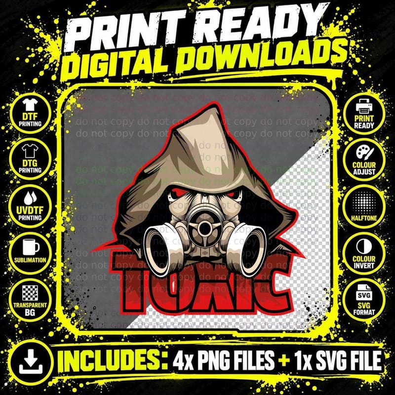 Toxic Skeleton Gas Mask Red Hood Hazard T-Shirt Png SVG Digital Bundle