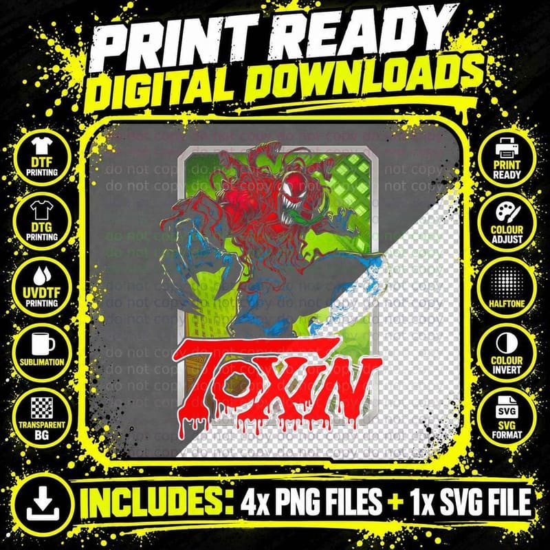 Toxin Halftone Red Green Lime Creature Humanoid Horror Png SVG Digital Bundle
