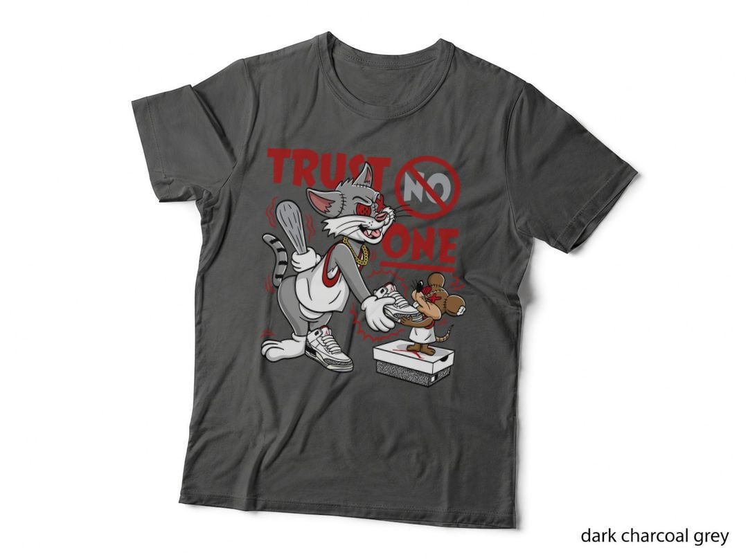 Trust No One Cartoon Cat Cooking Horror Monochrome T-Shirt