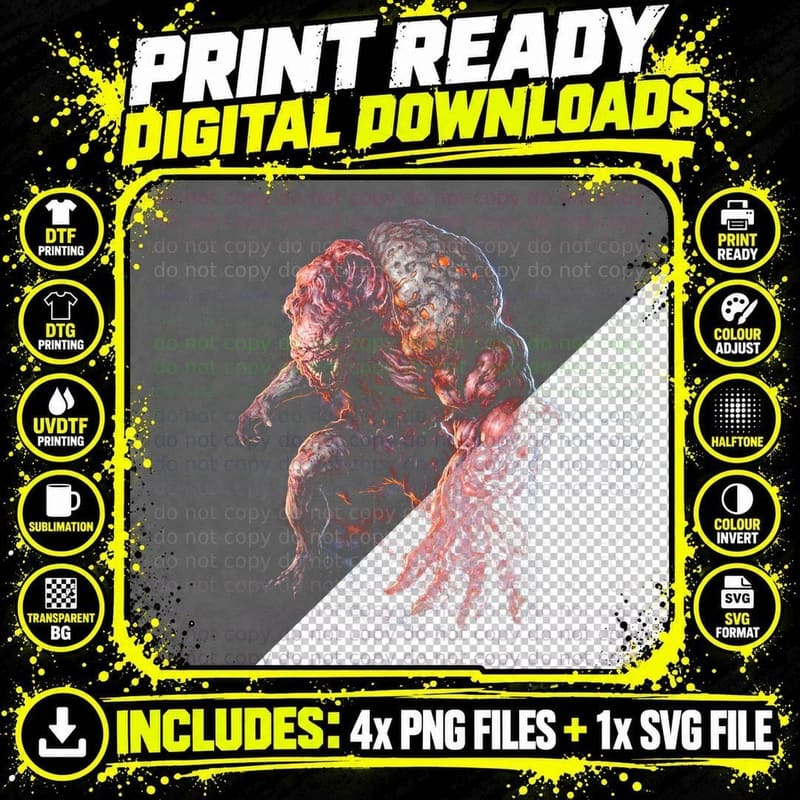 Two Headed Mutant T-Shirt, Halftone Resident Evil Png SVG Digital Bundle