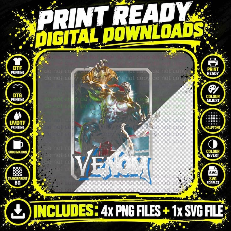 Venom Halftone Cyan Teal Symbiote Variant Horror T-Shirt Png SVG Digital Bundle