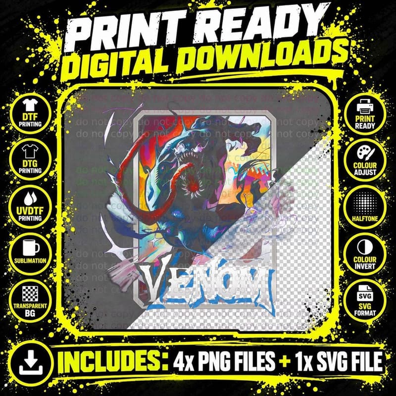 Venom Halftone Red White Symbiote Creature Horror T-Shirt Png SVG Digital Bundle
