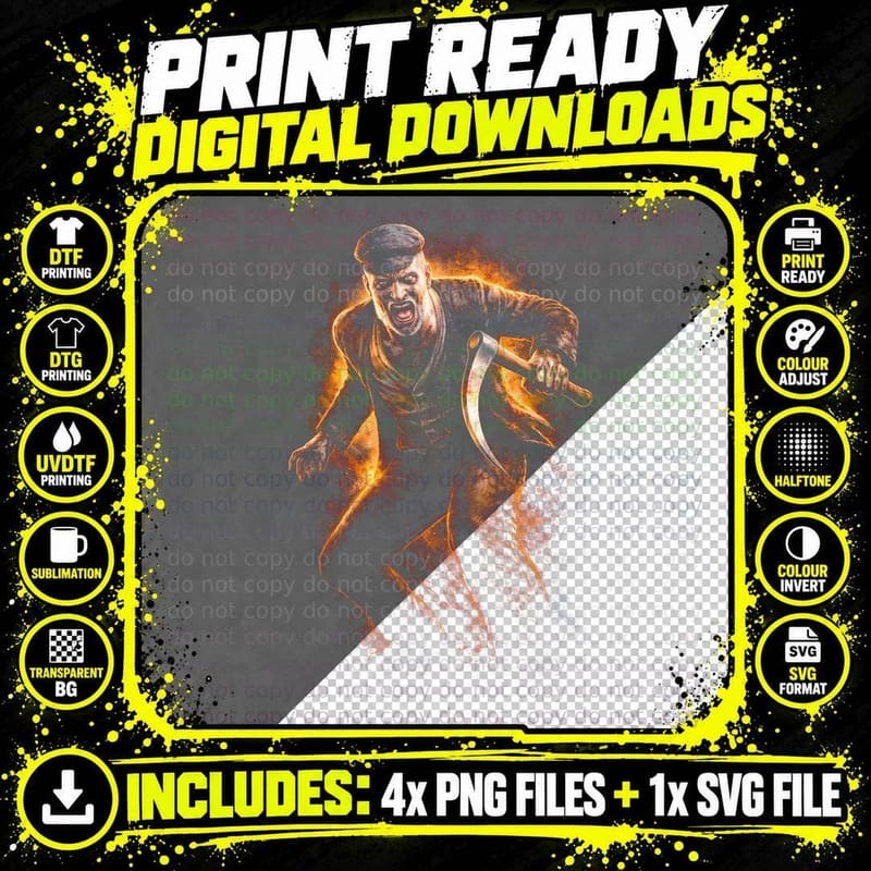 Village Mercenary T-Shirt, Halftone Resident Evil Png SVG Digital Bundle