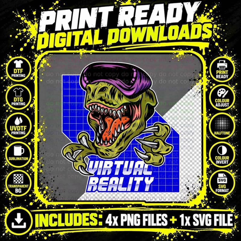 Virtual Reality Zombie Monster Vr Goggles Grid Neon Png SVG Digital Bundle