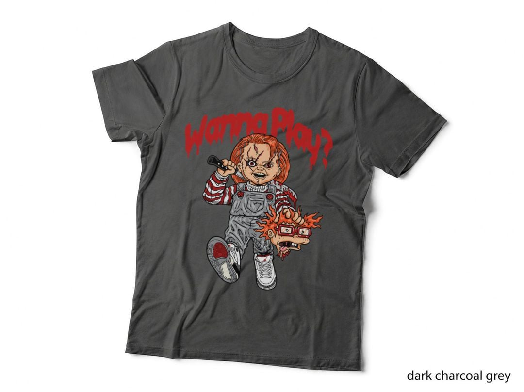 Wanna Play Chucky Horror Doll Red White Evil T-Shirt