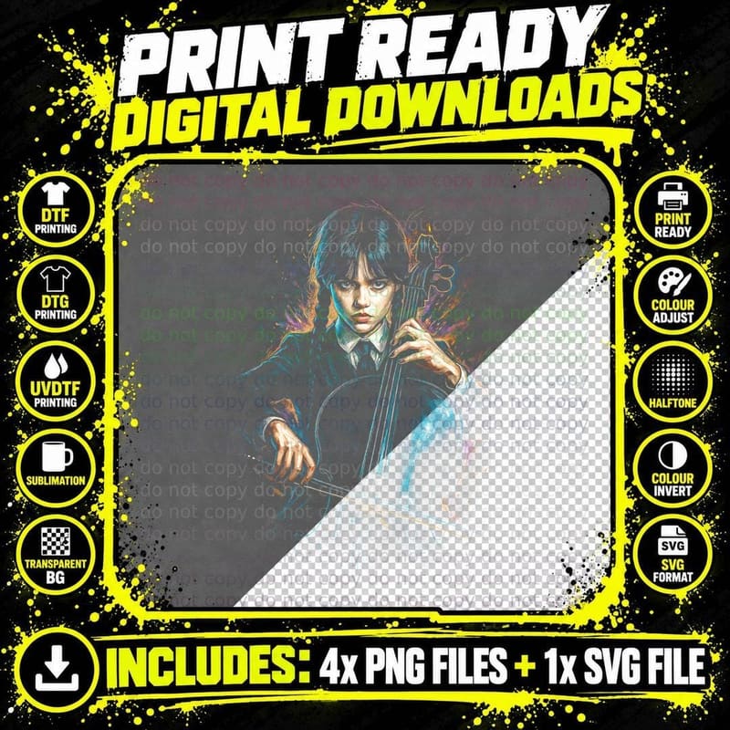Wednesday Addams T-Shirt, Halftone Gothic TV Show Png SVG Digital Bundle