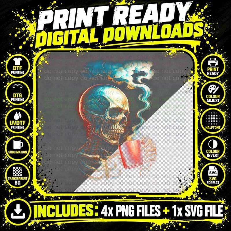 Weight Lifting Skull T-Shirt, Halftone Gothic Skull Png SVG Digital Bundle