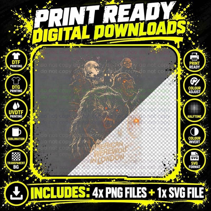 Werewolf Horror Halftone T-Shirt, Undead Creature Png SVG Digital Bundle