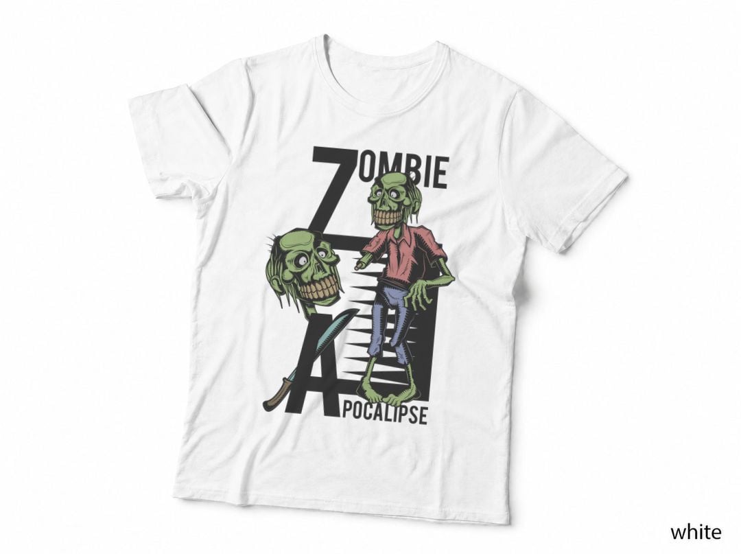 Zombie Apocalipse Zombies with Skull and Axe Horror Illustration T-Shirt