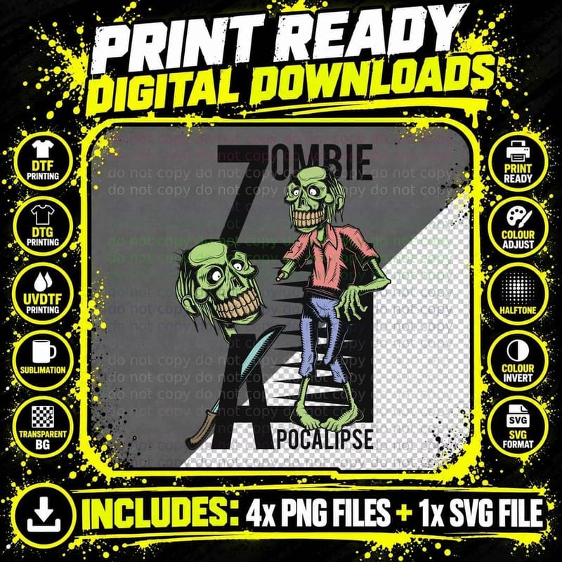Zombie Apocalipse Zombies with Skull and Axe Horror Png SVG Digital Bundle