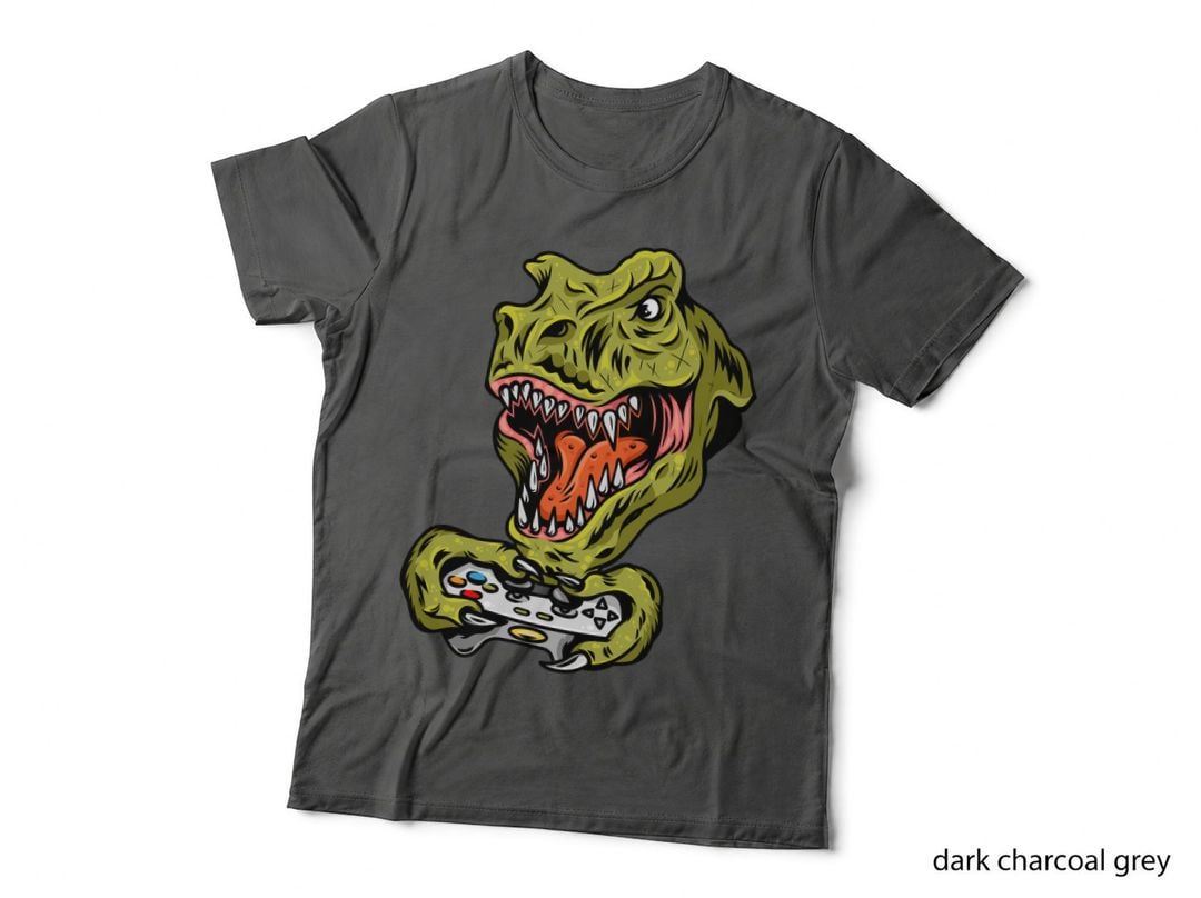 Zombie Dinosaur Green Monster Head Game Controller Distressed T-Shirt