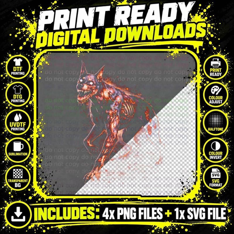 Zombie Dog T-Shirt, Halftone Resident Evil Creature Png SVG Digital Bundle