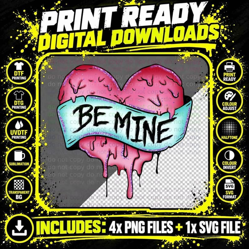 Zombie Heart Be Mine Goth Dripping Dark Pink Blue T-Shirt Png SVG Digital Bundle
