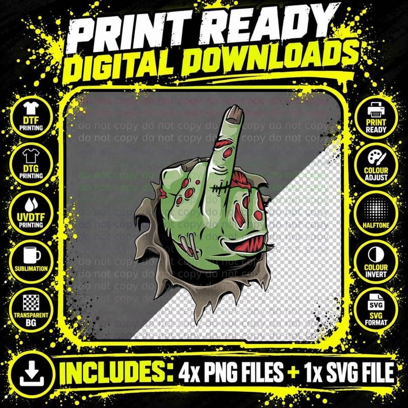 Zombie Peace Hand Green Sign Graffiti Distressed T-Shirt Png SVG Digital Bundle