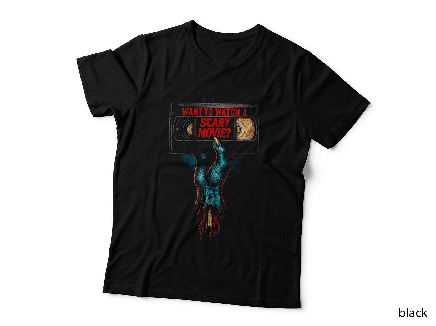 Zombie VHS Hand T-Shirt, Halftone Retro Horror Graphic Tee
