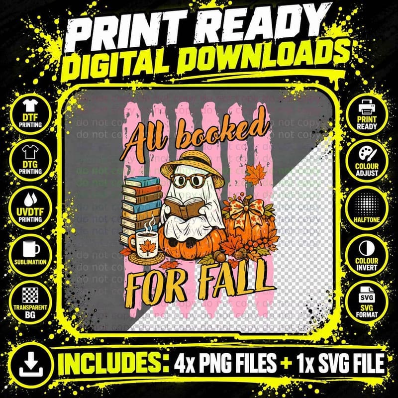 All Booked for Fall Halloween T-Shirt Png SVG Digital Bundle