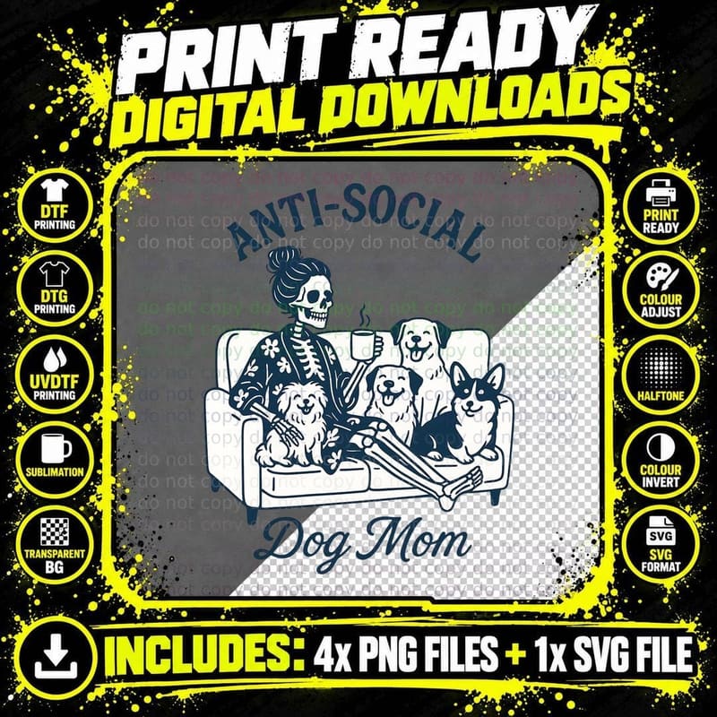 Anti-Social Dog Mom Funny Dog T-Shirt Png SVG Digital Bundle