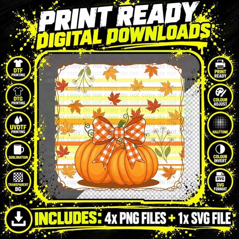 Autumn Leaves Pumpkin Striped Halloween T-Shirt Png SVG Digital Bundle