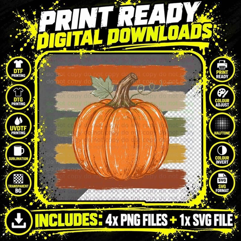 Autumn Pumpkin Stripes Halloween T-Shirt Png SVG Digital Bundle
