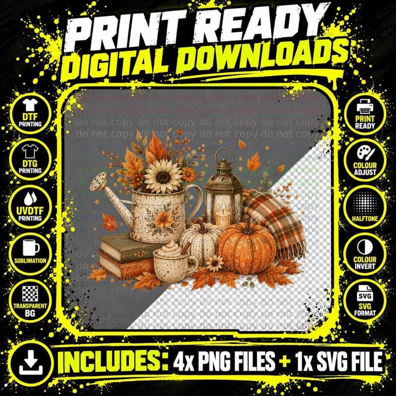 Autumn Still Life with Pumpkins Halloween T-Shirt Png SVG Digital Bundle