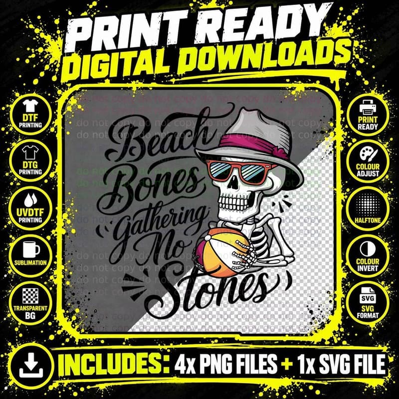 Beach Bones Gathering No Stones Summer T-Shirt Png SVG Digital Bundle