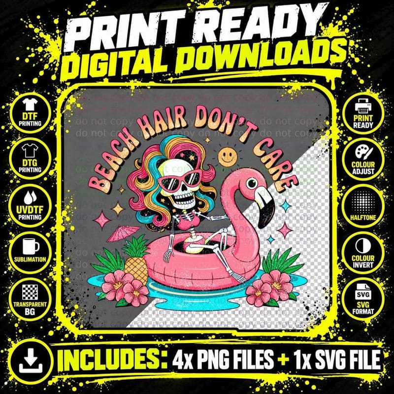Beach Hair Don't Care Summer T-Shirt Png SVG Digital Bundle