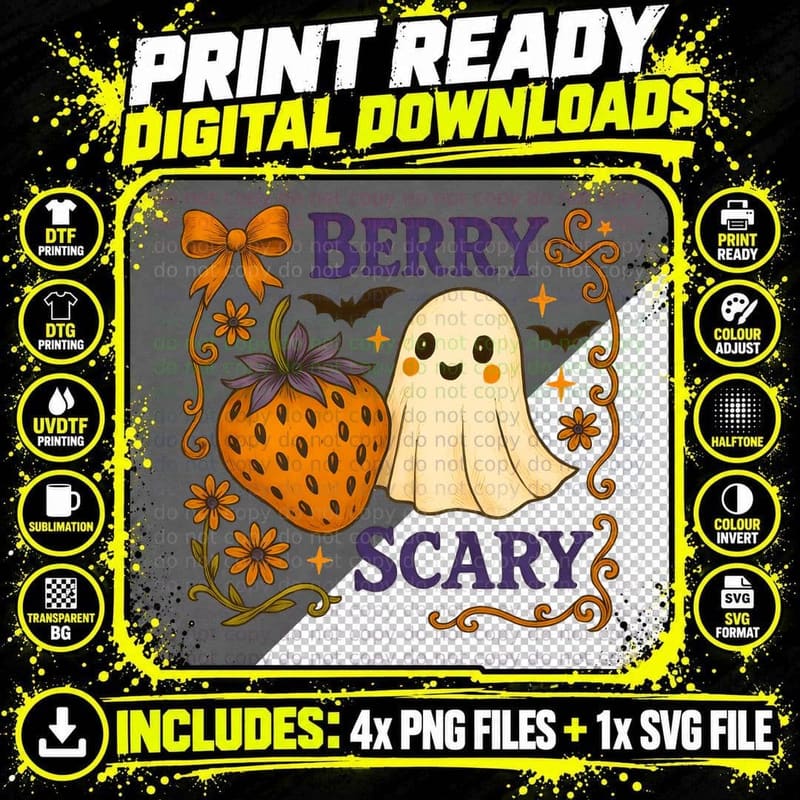 Berry Scary Halloween T-Shirt, Witch Skull Cauldron Png SVG Digital Bundle