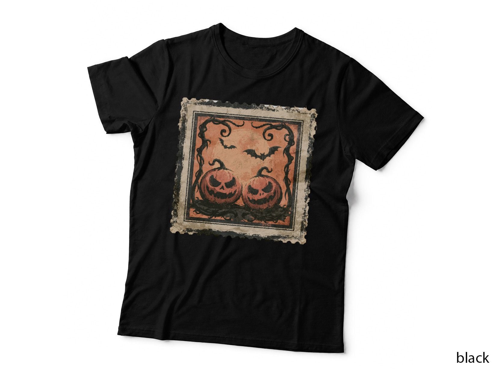 Black Cat Twisted Vines Pumpkin Halloween T-Shirt, Spooky Season Graphic Tee