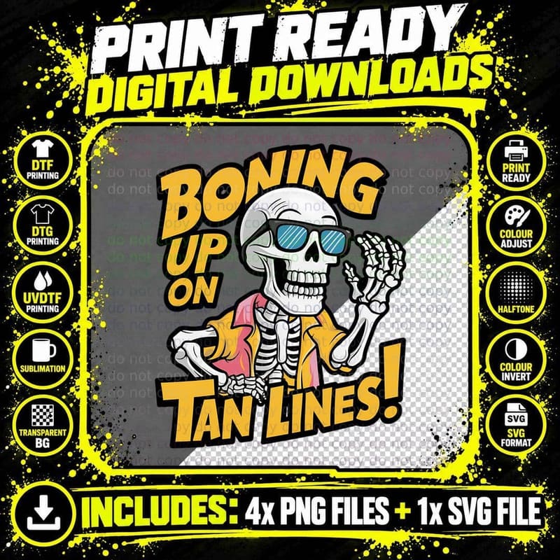 Boning up on Tan Lines! Funny Skull T-Shirt Png SVG Digital Bundle