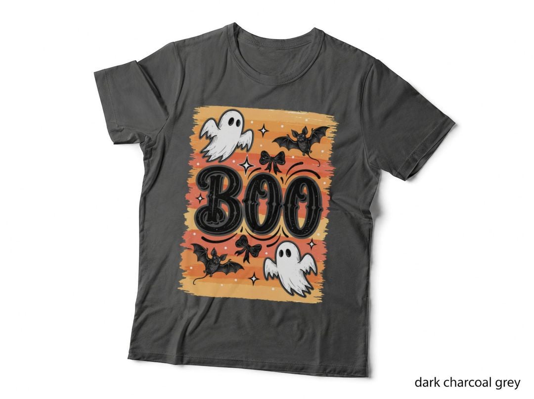 Boo Funny Halloween T-Shirt, Spooky Halloween Ghosts Bats Stars Graphic Tee