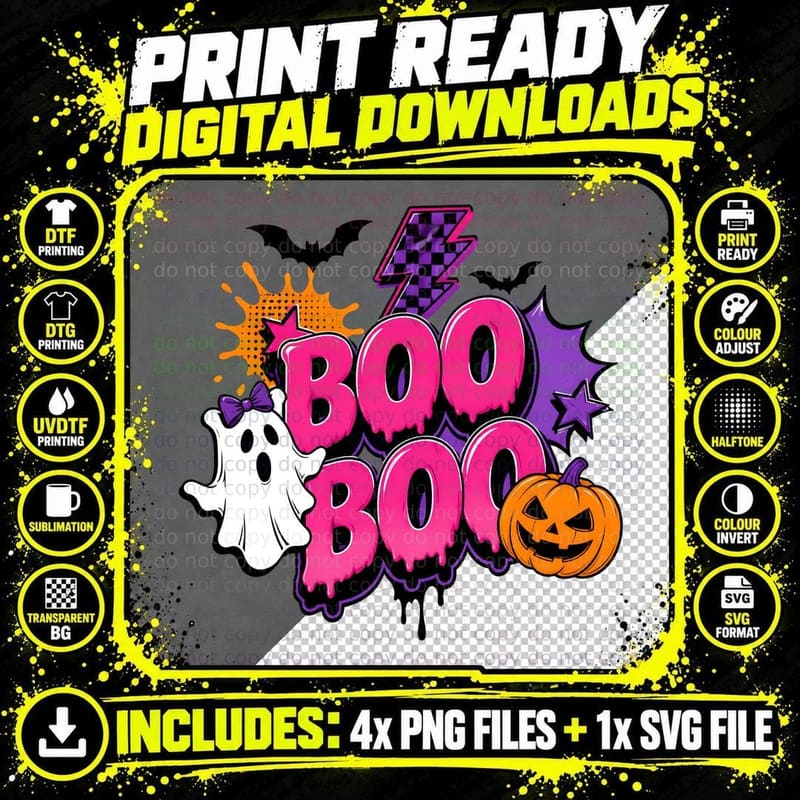 Boo Halloween T-Shirt, Dripping Magenta Boo Text Spooky Png SVG Digital Bundle